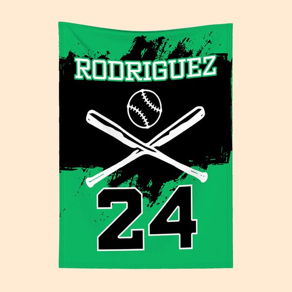 Personalised Skin-friendly Baseball Blanket with Name and Number Birthday Contest Gift for Baseball Coach Sports Lover