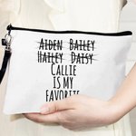 Personalizzato bambino preferito lino Wristlet Makeup Bag con i nomi divertente regalo di compleanno per la mamma nonna