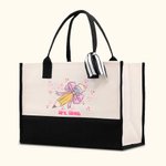 Personalisierte Bleistift Coquette großen Namen Canvas Tote Bag mit wasserdichtem Futter zurück zur Schule Geburtstag Geschenk für Lehrer
