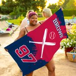 Serviette de Plage Baseball Personnalisée avec Nom et Numéro Cadeau Anniversaire Voyage d'Été pour Amateur de Sport