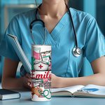 Personalised Multicolour Medical-Themed Design 20oz Skinny Tumbler with Name Appreciation Nurse Week Gift for Nurse Doctor Medical Staff