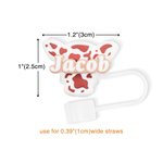 Gepersonaliseerd Schattig Veelkleurig Koeienhoofd Herbruikbaar Siliconen Rietje Topper met Naam Toebehoren voor Stanley Cup Verjaardagsgeschenk voor K
