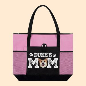 Personalised Pet Portrait Photo Dog Mom Zippered Tote Bag with Name Large Travel Essential Birthday Gift for Pet Lovers