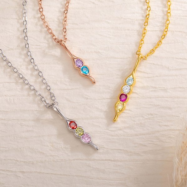 Personalized Peas in a Pod Sterling Silver Family Necklace with 2-8 Birthstones Birthday Mother's Day Gift for Women