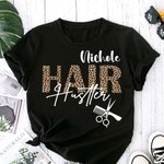 Personalized Hair Hustler Leopard Unisex Crewneck T-shirt Sweatshirt with Name Birthday Gift for Hairstylist Hairdressers