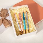 Set di 2 penne a sfera personalizzate con glitter liquido in movimento fiore di nascita e nome regalo ideale per il rientro a scuola per insegnanti