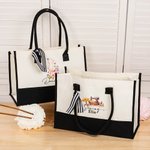 Personalised Crochet Knitting Theme Canvas Tote Bag with Name and Waterproof Liner Birthday Gift for Sewing Lovers
