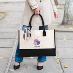 Personalised Crochet Knitting Theme Canvas Tote Bag with Name and Waterproof Liner Birthday Gift for Sewing Lovers