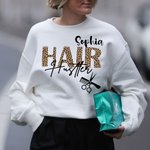 Personalized Hair Hustler Leopard Unisex Crewneck T-shirt Sweatshirt with Name Birthday Gift for Hairstylist Hairdressers
