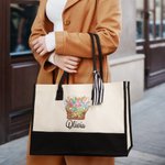 Personalised Crochet Knitting Theme Canvas Tote Bag with Name and Waterproof Liner Birthday Gift for Sewing Lovers