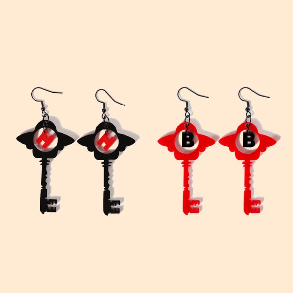 Personalized Hazbin Hotel Style Key Dangle Earrings with Initial Cosplay Accessory Birthday Halloween Party Gift for Women