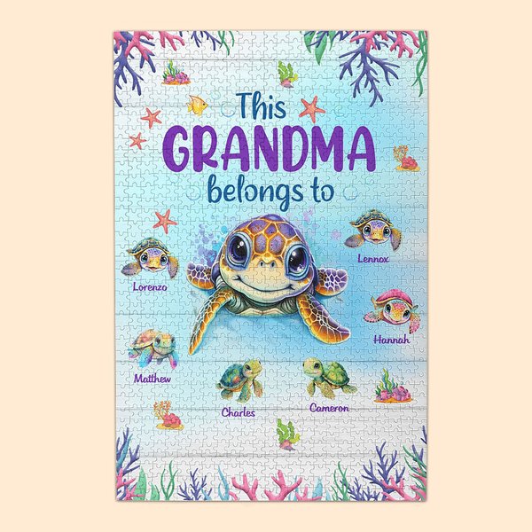 Puzzle en 1000 Pièces Personnalisé avec Titre 1-7 Motifs de Tortues et Noms des Enfants Cadeau Anniversaire pour Famille Enfant Maman