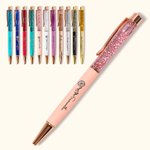 Set di 2 penne a sfera personalizzate con glitter liquido in movimento fiore di nascita e nome regalo ideale per il rientro a scuola per insegnanti