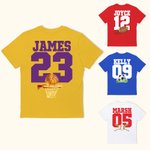 Personalised Multicolour Football Basketball 100% Cotton Unisex Kid Adult T-Shirt with Name and Number Birthday Sport Accessories Gift for Sport Lovers