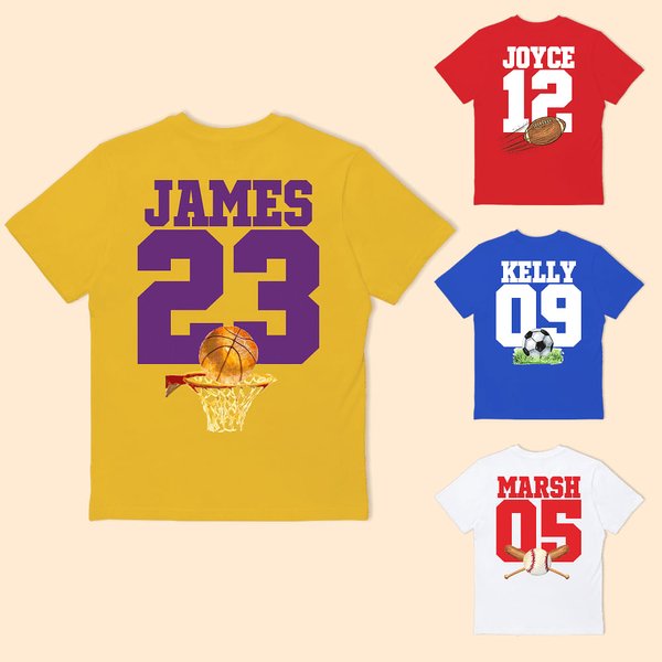 Personalizado Multicolor Fútbol Baloncesto 100% Algodón Unisex Niño Adulto Camiseta con Nombre y Número Cumpleaños Deporte Accesorios Regalo para los 