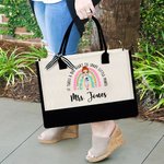 Personalised It Takes A Big Heart To Shape Little Minds Rainbow Large Tote Bag with Name Back to School Birthday Gift for Teacher