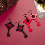 Personalised Hazbin Hotel Style Key Dangle Earrings with Initial Cosplay Accessory Birthday Halloween Party Gift for Women