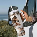 Personalisierte Boho Style Floral Pferd 40oz isoliert Name Becher mit Griff Deckel und Stroh Geburtstag Geschenk für Pferdeliebhaber
