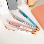 Set di 2 penne a sfera personalizzate con glitter liquido in movimento fiore di nascita e nome regalo ideale per il rientro a scuola per insegnanti