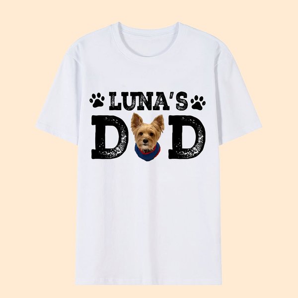 Personalised Pet Portrait Photo Dog Mom Dad 100% Cotton T-shirt with Name Birthday Gift for Pet Lovers Owners