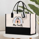 Personalised It Takes A Big Heart To Shape Little Minds Rainbow Large Tote Bag with Name Back to School Birthday Gift for Teacher