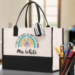 Personalised It Takes A Big Heart To Shape Little Minds Rainbow Large Tote Bag with Name Back to School Birthday Gift for Teacher