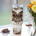 Personalisierte Boho Style Floral Pferd 40oz isoliert Name Becher mit Griff Deckel und Stroh Geburtstag Geschenk für Pferdeliebhaber