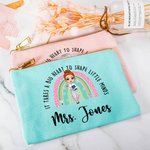 Personalised Big Heart Shape Little Minds Pencil Apple Rainbow Cartoon Canvas Makeup Bag with Name Appreciation Back to School Gift for Teacher