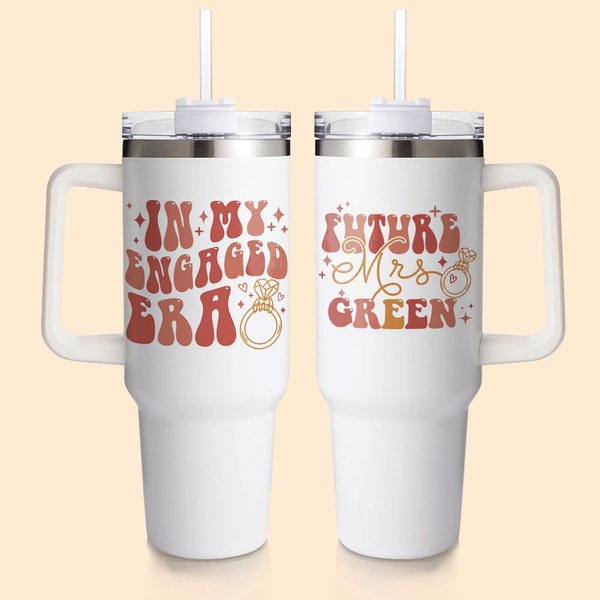 Personnalisé en mon nom Era Future Mrs 40oz Tumbler avec couvercle paille et poignée Bridal Shower Bachelorette Party Engagement Party Gift for Bride