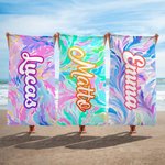 Serviette de Plage Personnalisée avec Nom Style Floral Coloré Linge Séchage Rapide Cadeau Anniversaire pour Famille Ami