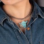 Personalised Retro Navajo Style Western Cow Dyed Stone Necklace with Engraved Initial Tag Birthday Gift for Cowboy Cowgirl