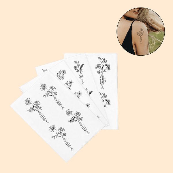 Ligne personnalisée Fleurs de naissance emporary Tattoo Sticker avec 3 noms Anniversity Birthday Gift for Couple Friend Family