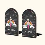 Paire de Serre-Livres en Bois Personnalisée avec Personnage et Nom Motif Arc-en-Ciel Cadeau Remerciement pour Enseignant