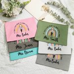 Personalised Big Heart Shape Little Minds Pencil Apple Rainbow Cartoon Canvas Makeup Bag with Name Appreciation Back to School Gift for Teacher