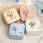 Personalized Birth Flower Bouquet Name Leather Jewelry Box with Mirror Multiple Compartments Bridal Shower Wedding Party Gift for Her