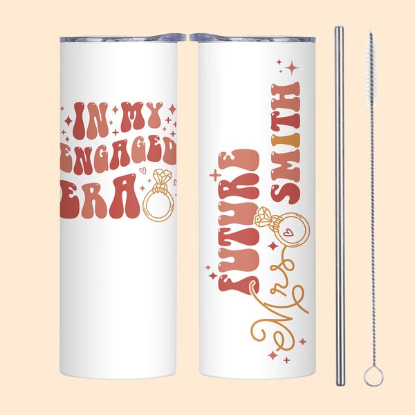 Personalized In My Engaged Era Future 20oz Name Tumbler with Straw Engagement Bridal Shower Gift for Women