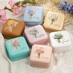 Personalized Birth Flower Bouquet Name Leather Jewelry Box with Mirror Multiple Compartments Bridal Shower Wedding Party Gift for Her