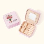 Personalized Birth Flower Bouquet Name Leather Jewelry Box with Mirror Multiple Compartments Bridal Shower Wedding Party Gift for Her