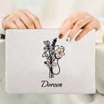 Sac de Maquillage Personnalisé avec Nom et Fleur de Naissance Motif Séthoscope Bracelet Détachable Cadeau pour Infirmière Personnel Médical