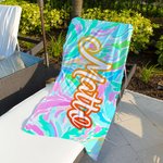 Serviette de Plage Personnalisée avec Nom Style Floral Coloré Linge Séchage Rapide Cadeau Anniversaire pour Famille Ami
