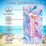 Serviette de Plage Personnalisée avec Nom Style Floral Coloré Linge Séchage Rapide Cadeau Anniversaire pour Famille Ami
