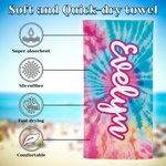 Personalized Colourful Oversized Quick Dry Tie Dye Beach Towel with Name Summer Travel Beach Party Gift for Her