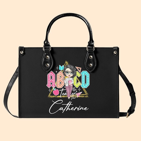 Personalisierte Cartoon ABCD Lehrer Tour Retro Pebbled Leder Umhäng Tragetasche mit Namen Wertschätzung zurück zu Schule Geschenk für Lehrer