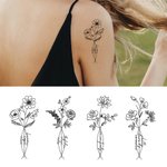 Personlig Line Birth Flowers emporary Tattoo Sticker med 3 navn Anniversity Bursdagsgave til par venn familie