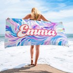 Serviette de Plage Personnalisée avec Nom Style Floral Coloré Linge Séchage Rapide Cadeau Anniversaire pour Famille Ami