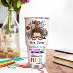 Personlig tecknad krita Lär Kärlek Inspirera 30oz Namn Tumbler med lock och sugrör Rengöringsborste Tillbaka till skolan Uppskattning Present till lär