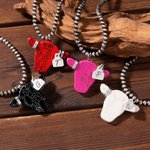 Personalised Retro Navajo Style Western Cow Dyed Stone Necklace with Engraved Initial Tag Birthday Gift for Cowboy Cowgirl