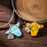 Personalised Retro Navajo Style Western Cow Dyed Stone Necklace with Engraved Initial Tag Birthday Gift for Cowboy Cowgirl