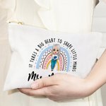 Personalised Big Heart Shape Little Minds Pencil Apple Rainbow Cartoon Canvas Makeup Bag with Name Appreciation Back to School Gift for Teacher