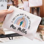 Personalised Big Heart Shape Little Minds Pencil Apple Rainbow Cartoon Canvas Makeup Bag with Name Appreciation Back to School Gift for Teacher